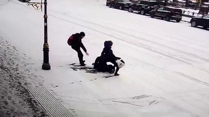 Combo of falls on Manege Square (Moscow)