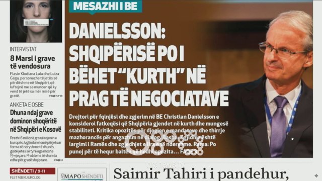 Ora juaj, Shtypi i dites: Danielsson: Shqipërisë po i bëhet 'kurth' në prag të negociatave