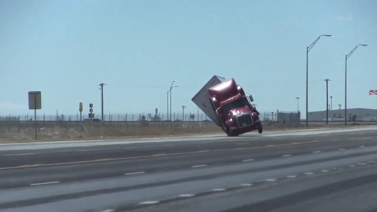 A truck lying down by the wind