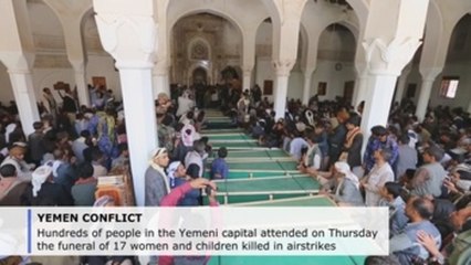 Hundreds take part in funeral of 17 women and children killed in Yemen war