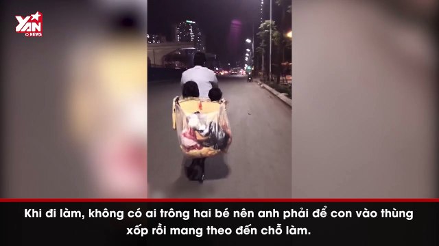 Hai em bé ngồi chơi đồ hàng trong thùng xốp phía sau xe đạp bố chở, sao bình yên đến lạ!