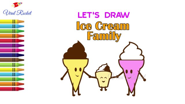 Cone Ice Cream Drawing and Colouring for kids | Ice Cream Family drawing for children | Art Breeze # 9 | Learn Drawing and Colouring for kids | Viral Rocket