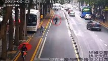 Tumbling like dominos! Road guardrails in China get pushed over by bumbling pedestrian