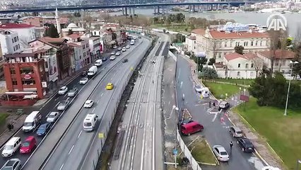 İstanbul'un katenersiz tramvay hattı havadan görüntülendi
