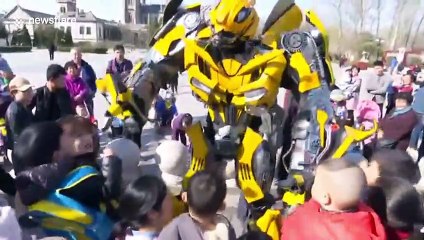 Transformer fan dresses up in 9ft Bumblebee costume in China’s Shandong
