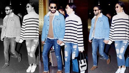 Скачать видео: Deepika Padukone & Ranveer Singh stun in their Mumbai airport look; Watch video | Boldsky