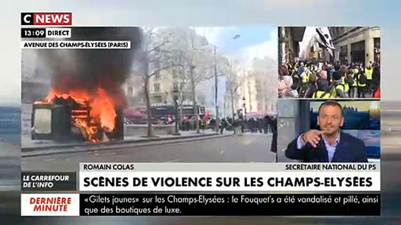 Gilets Jaunes : Au moins deux kiosques à journaux incendiés par des casseurs en début d'après-midi sur les Champs Elysées