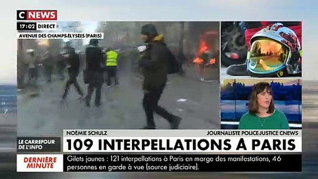 Regardez la boutique Longchamp sur les Champs Elysées qui a été incendiée peu avant 17h lors d'affrontements avec les forces de l'ordre