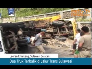 Tak kuat menanjak, truk terbalik
