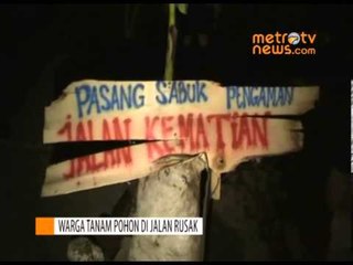 Ratusan Warga Tanam Pohon Pisang di Jalan Rusak