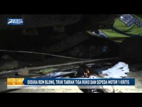 Diduga Rem Blong, Truk Tabrak Tiga Ruko dan Sepeda Motor 1 Kritis