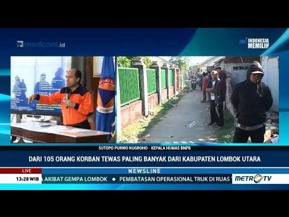 BNPB: Korban Tewas Gempa Lombok Jadi 105 Orang