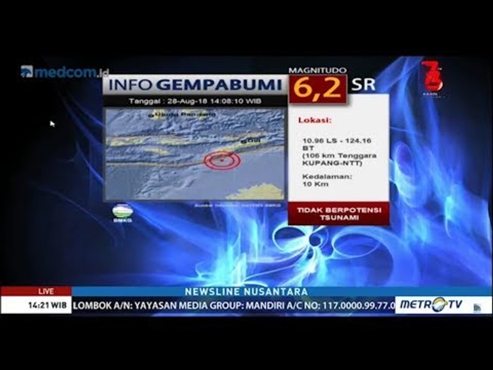 Selasa Sore Gempa 6,2 SR Guncang Kupang