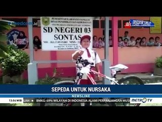 Hore ! Sepeda Untuk Nursaka Hadiah Presiden Jokowi Sudah Dipakai Sekolah Lintas Negara