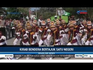 Meriahnya Ribuan Santri di Indramayu Kirab Bendera 'Satu Negeri'