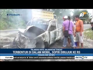 Pikap Terbakar Usai Tabrak Truk Tangki BBM di Kalteng