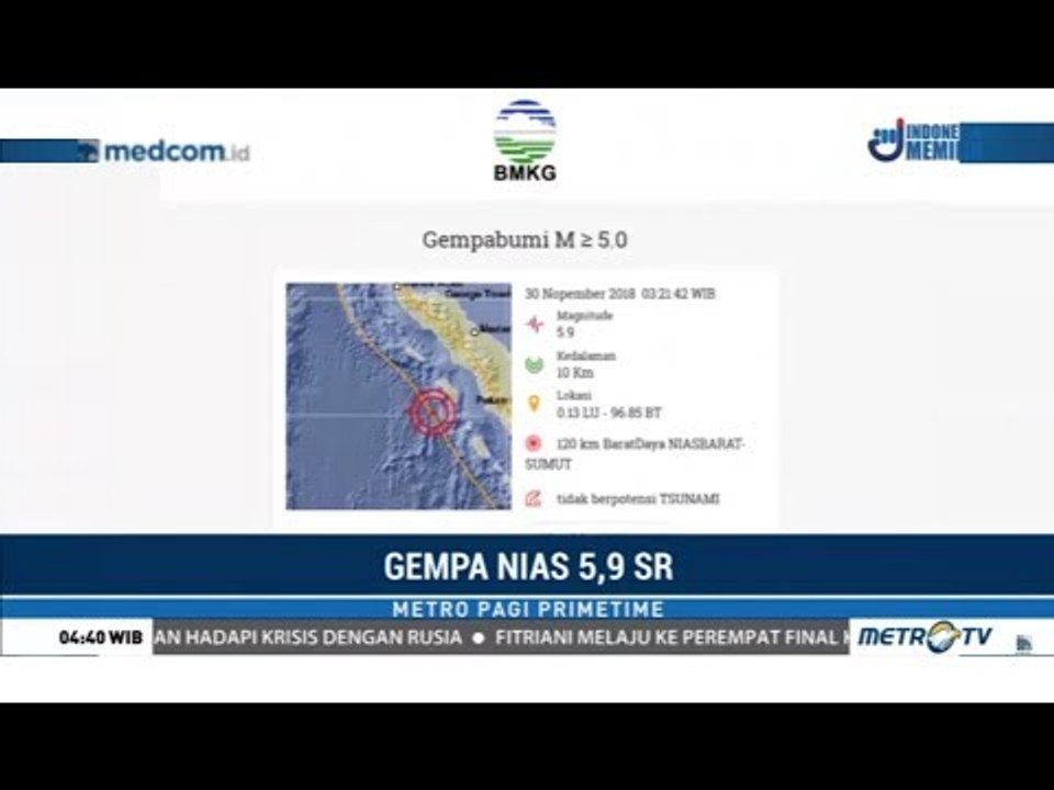 Jumat Pagi Gempa 5,9 SR Guncang Nias