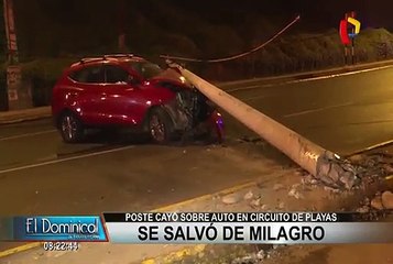 Miraflores: conductor se estrella contra poste y lo derriba