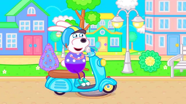 Lion-Famille en vélo moi une grosse Tortue de bande dessinée pour les Enfants