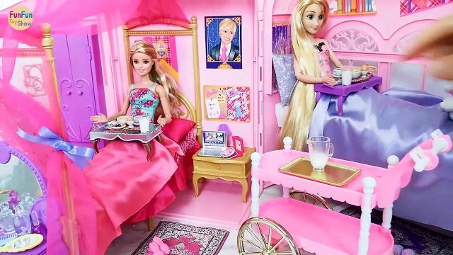 Barbie Princesse Raiponce Rose Château Chambre Routine Du Matin Kamar Puteri Barbie Princesa Quarto
