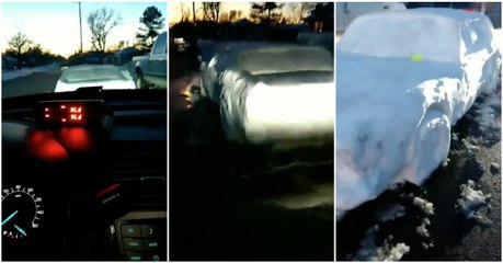 Polícia ia multar carro... mas veio a descobrir que era apenas uma réplica feita de neve!