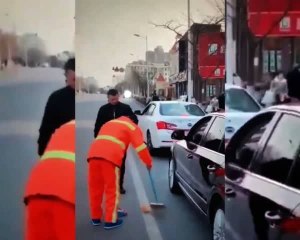 تصرف غير متوقع لشاب شاهد موقف استفزازي مع عامل نظافة