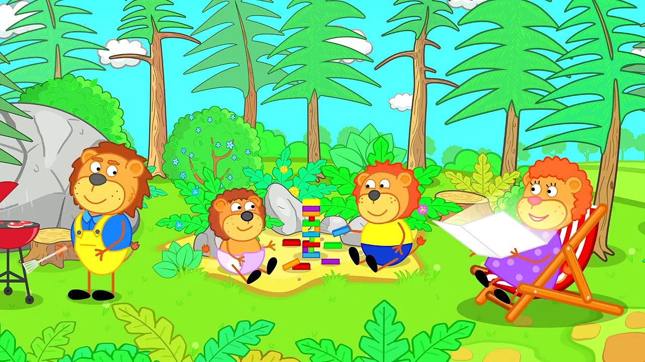 Lion de la Famille de dessin animé pour Enfants les Repas sur le Gril pour la fête des pères