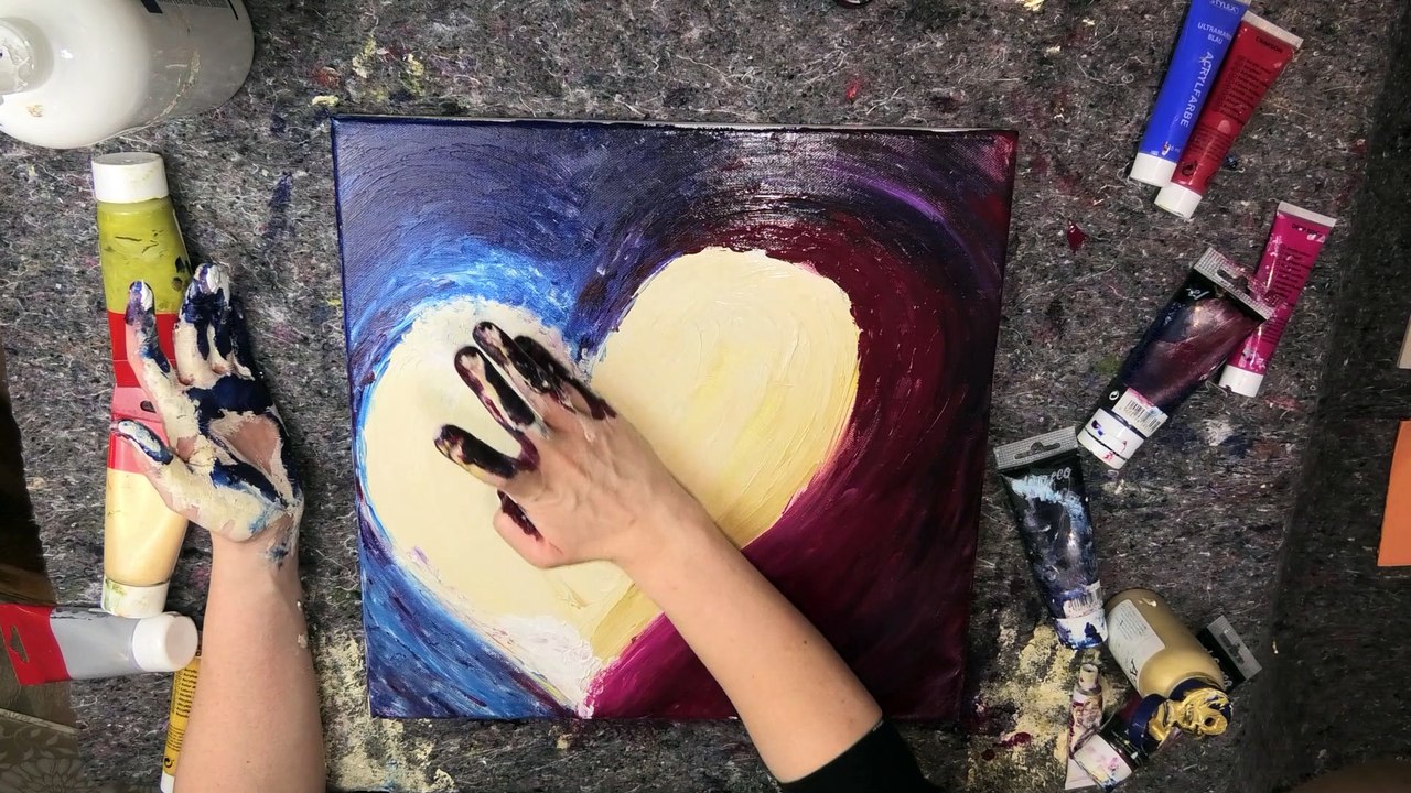 Finger painting Heart, abstract with Gold and Silver