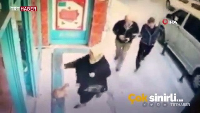 Marketin önünde bekleyen kedi erkeklere ve köpeklere saldırıyor