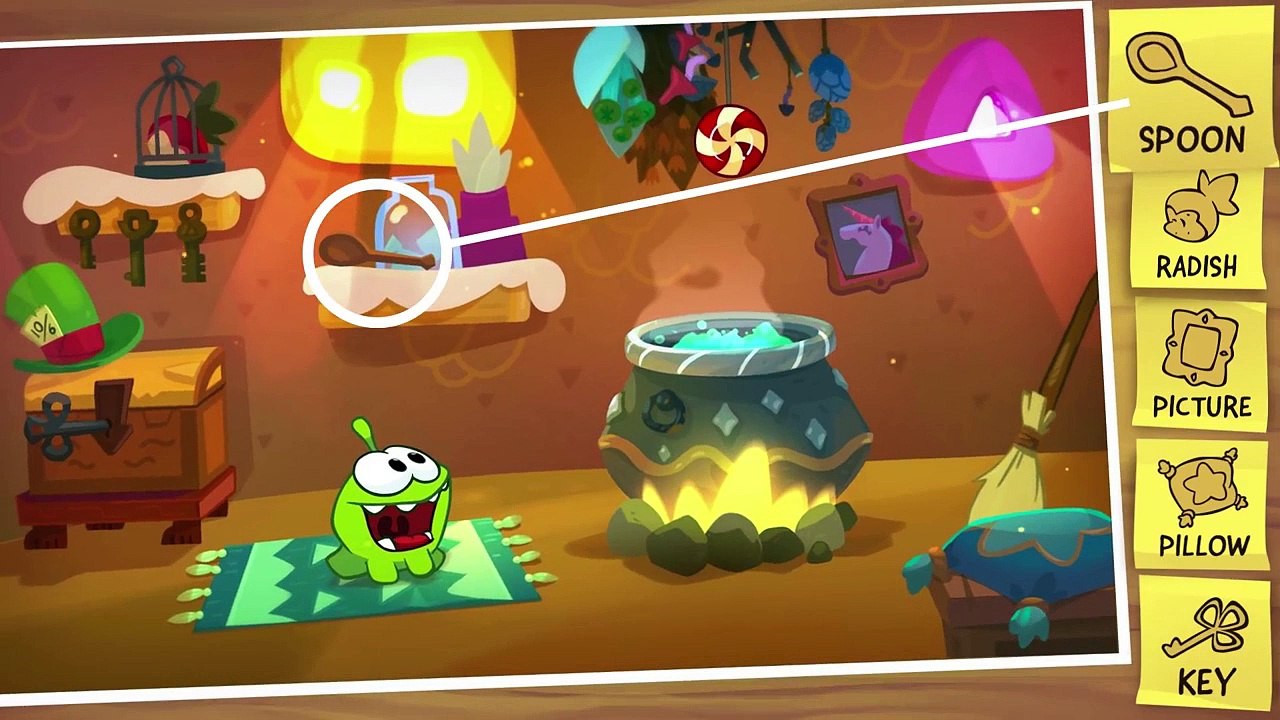 Trouver les Objets Cachés - Om Nom Stories": Magicien (Couper la Corde)