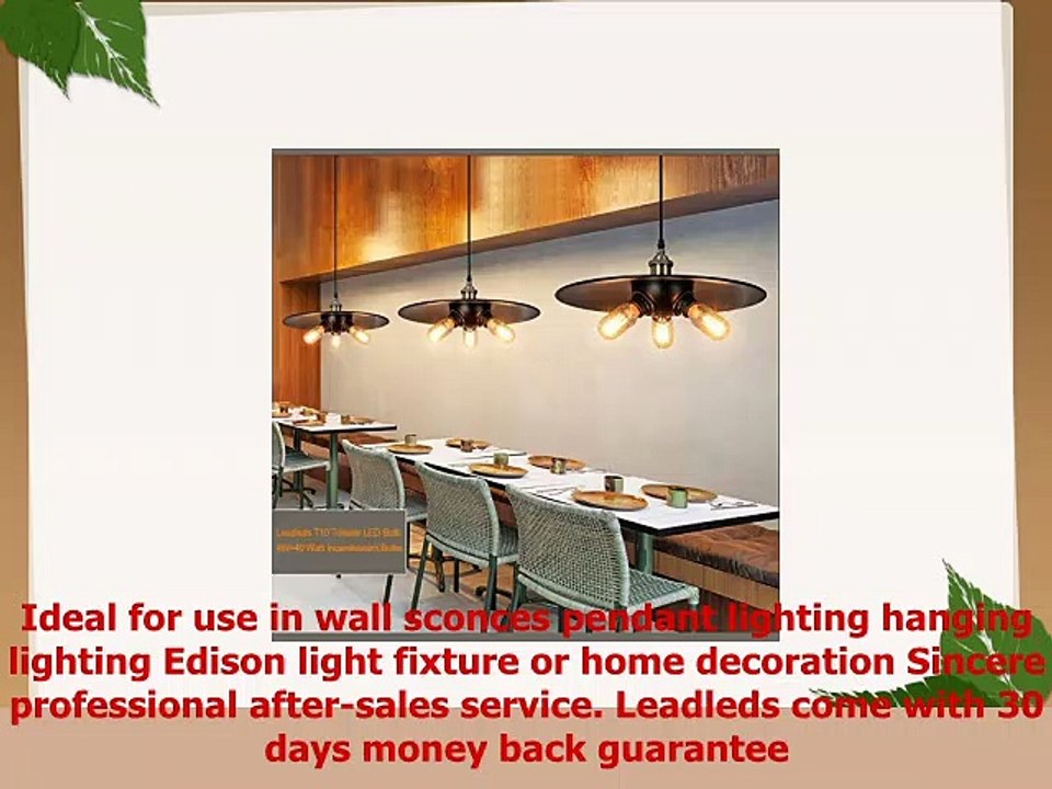 Leadleds LED Edison Bulb 40 Watt Equivalent Non Dimmable E26 Medium Base LED Lamp T10