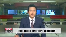 BOK chief says Fed's decision eased uncertainties