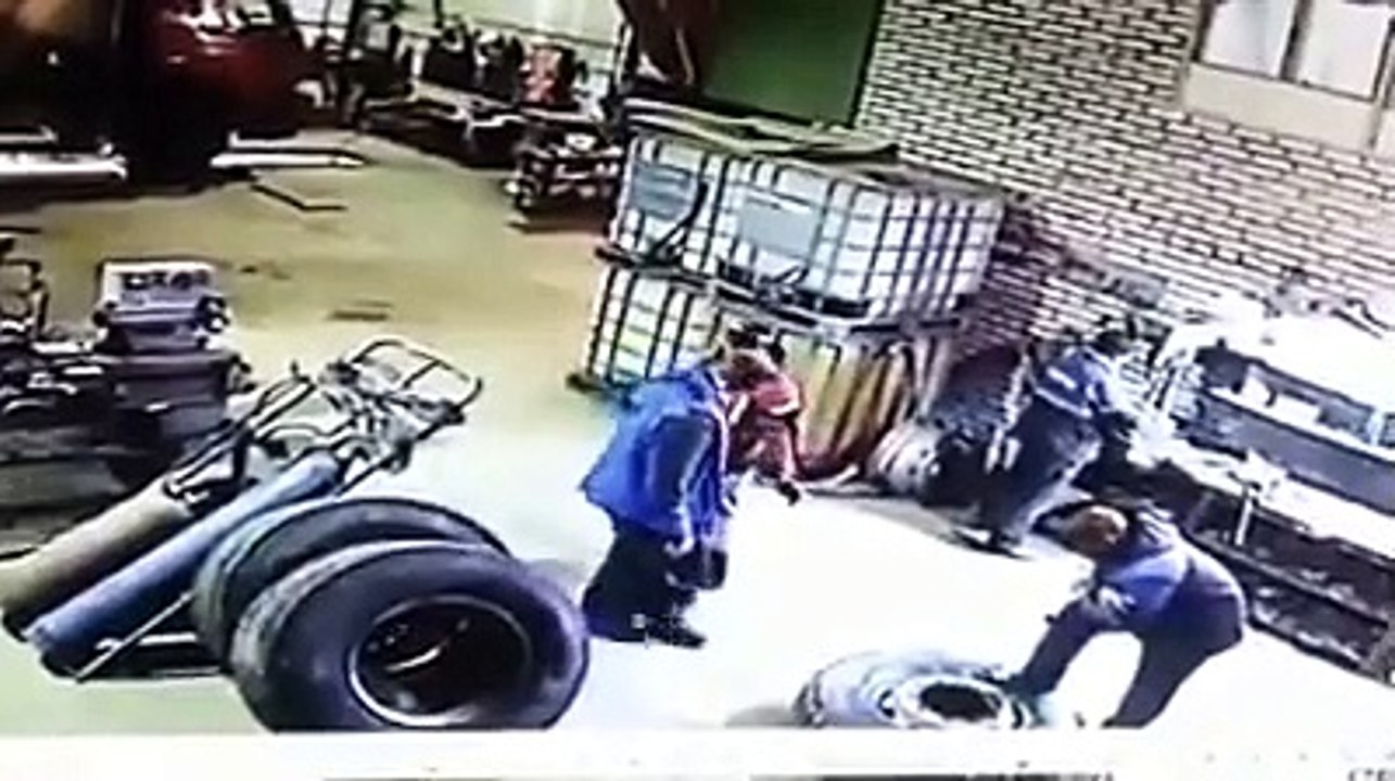 Car wheel explosion. Very bad.