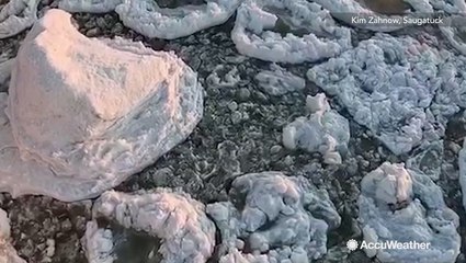 Stunning pancake ice formations look like works of art dotting Lake Michigan