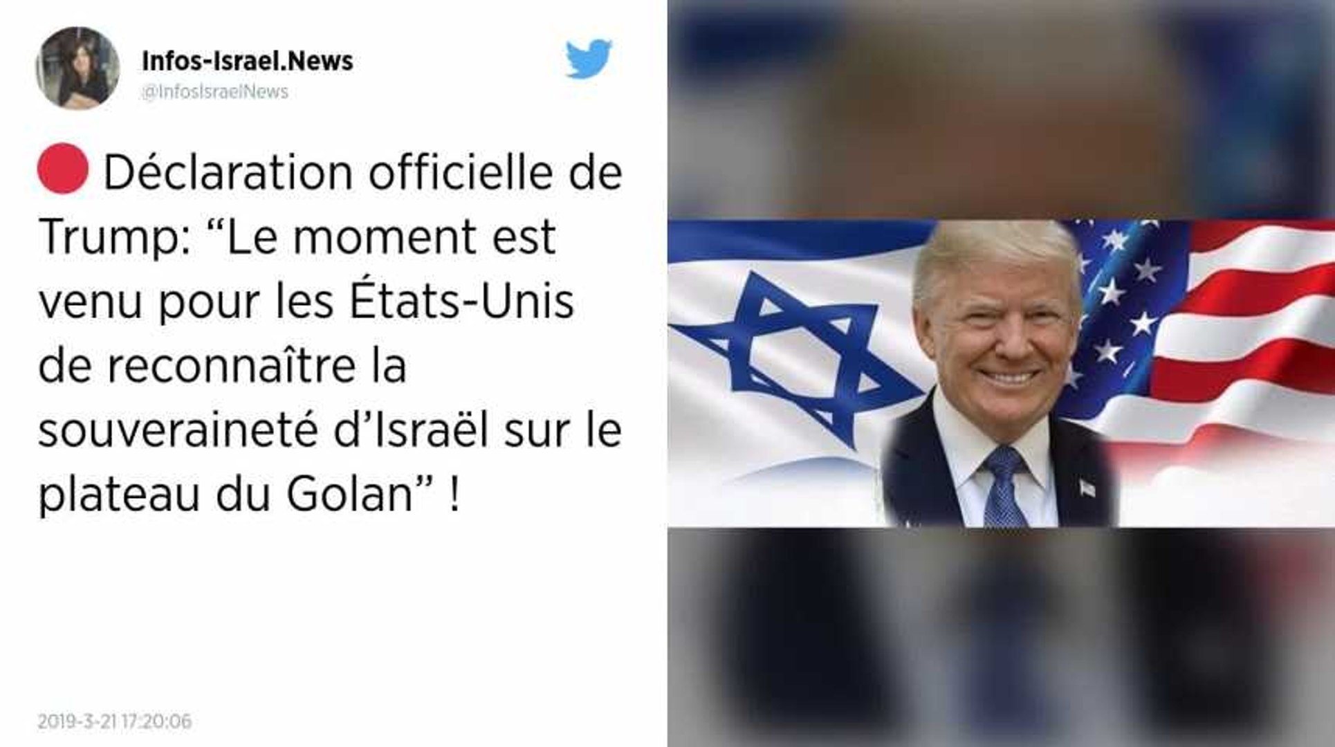 Trump se prononce pour la reconnaissance de la souveraineté d'Israël sur le Golan.