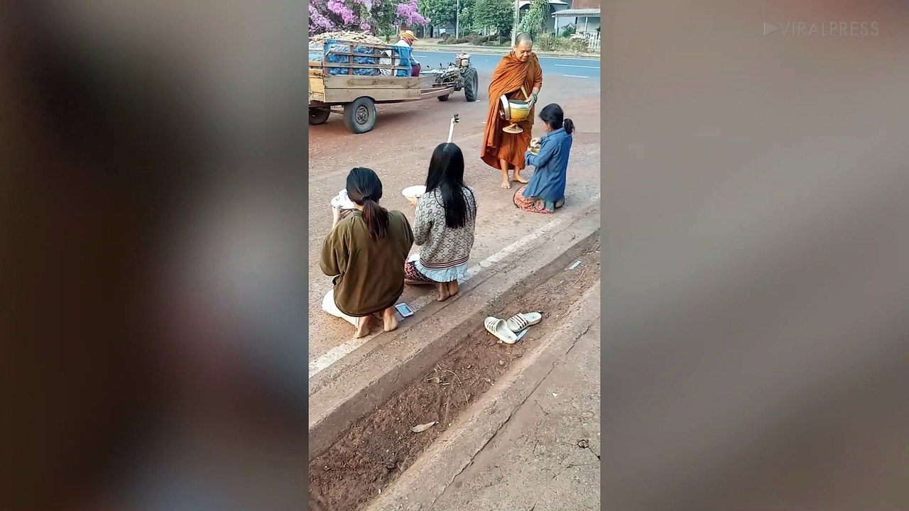 Buddhist Monk Joined By Walking Duck
