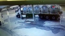 Denizli’deki deprem anları kamerada...Tonlarca ağırlıktaki süt tankeri böyle sallandı