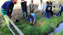 Des enfants de l'école Saint-Laurent d'Épinal plantent des arbres au jardin partagé de la 40 Semaine