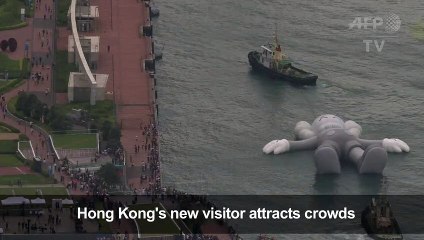Giant KAWS inflatable launches in Hong Kong harbour