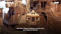 Russian craftsman builds a miniature town using bamboo sticks