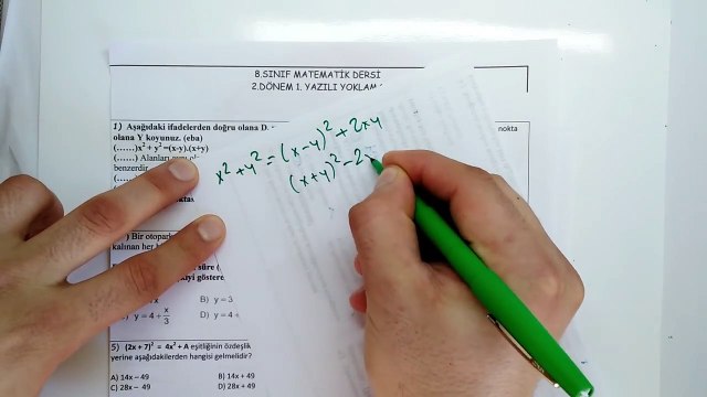 8. Sınıf MATEMATİK 2. Dönem 1. Yazılı Soruları ve Çözümü 2018-2019