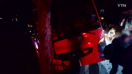 남해 보리암 향하던 관광버스, 가로수 충돌...44명 경상 / YTN