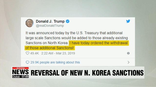 Trump cancels new sanctions on N. Korea