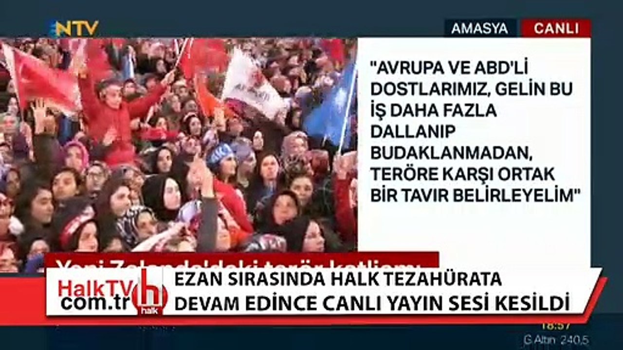 Erdoğan ezan sırasında sustu, halk tezahürata devam edince canlı yayın sesi kesildi
