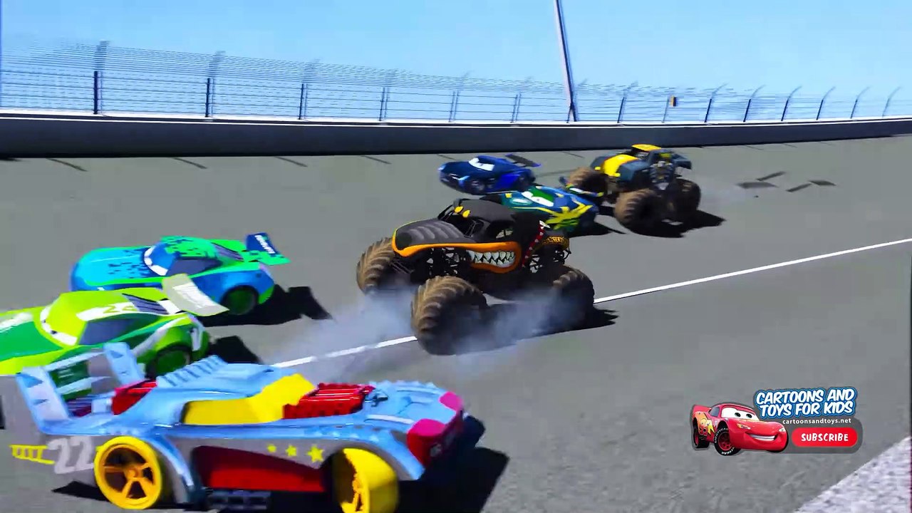 HOT WHEELS MONSTER JAM CARS 3 NASCAR RACE - Lightning Mcqueen Cruz Ramirez Jackson Storm