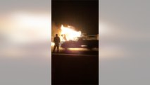 اشتعال النيران بسيارة نقل وإصابة 6 أشخاص على طريق السويس