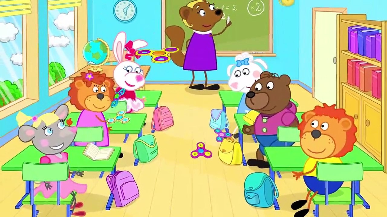 Famille De Lions Drôle De Leçon D'École Du Dessin Animé Pour Enfants