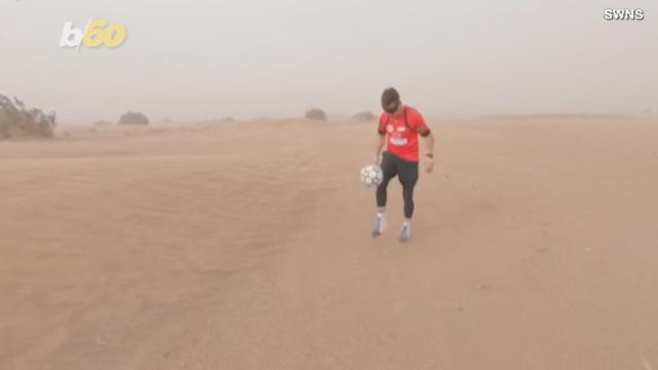 Football Freestyler Kicks Soccer Ball Across the Sahara