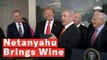 Netanyahu Jokes With Trump About Investigations While Gifting Staff With A Case Of Wine