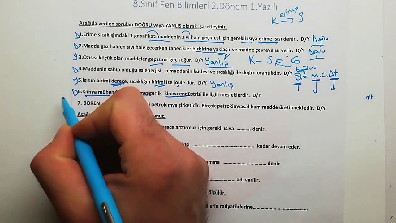 8.Sınıf FEN BİLİMLERİ 2.Dönem 1.Yazılı